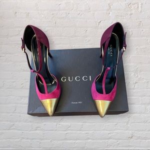 Gucci Gold Bordeaux raspberry pumps size 36